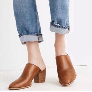 Madewell Leather Mules Slip on Boots The Harper Blocked Heel - English Saddle 8